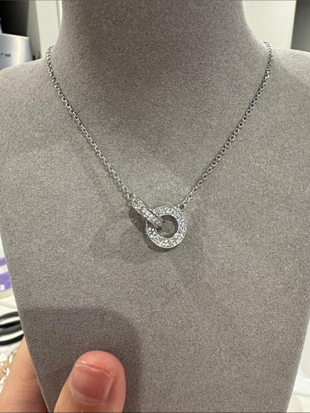 Love Style Double-Sided Pavé Circle Pendant Necklace – Silver Tone